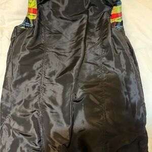 Black Satin Dress with Plaid Accents